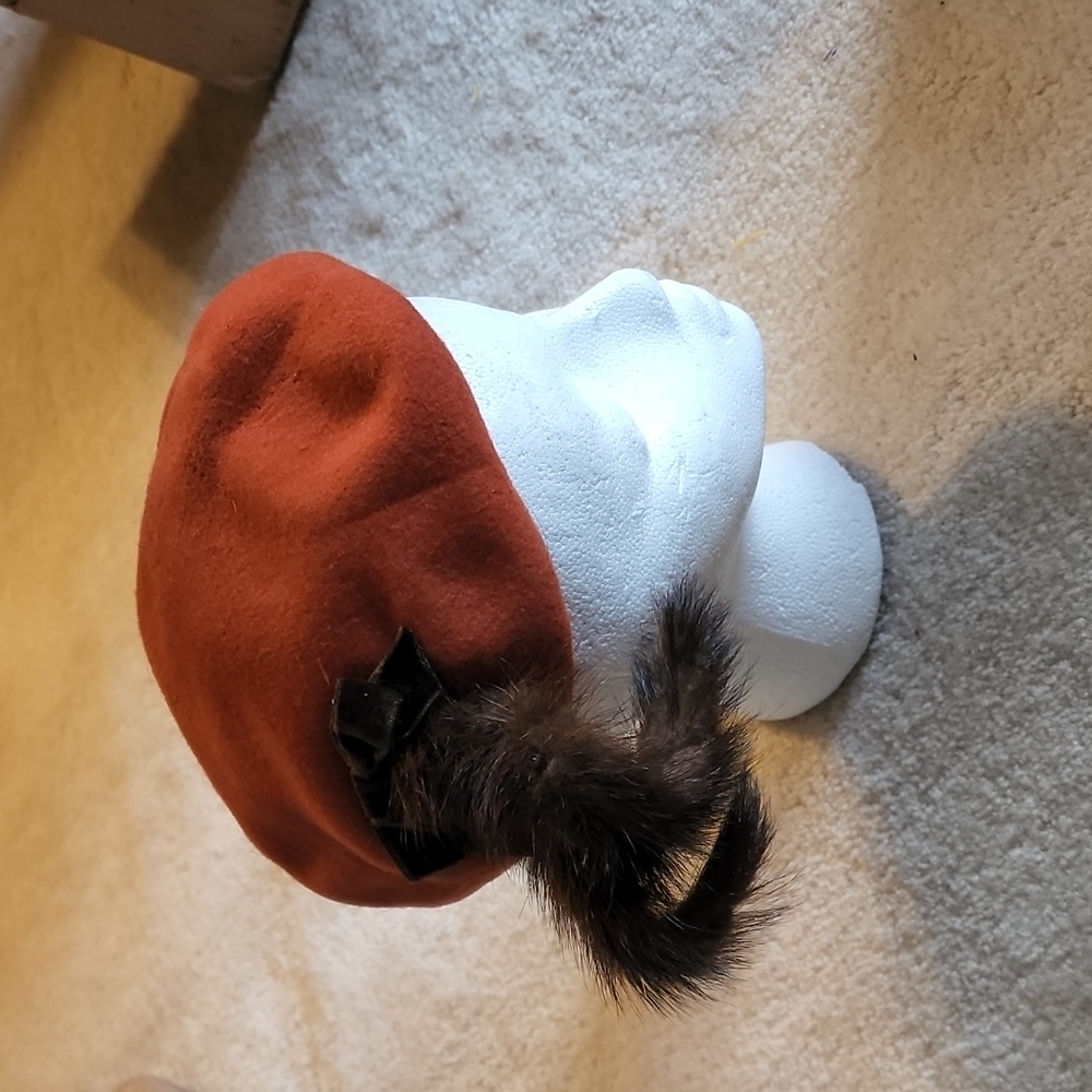 Vintage Orange Beret Style Hat